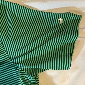 Michel Rouen Polo Shirt Mens Size L Green Striped Short Sleeve Performance